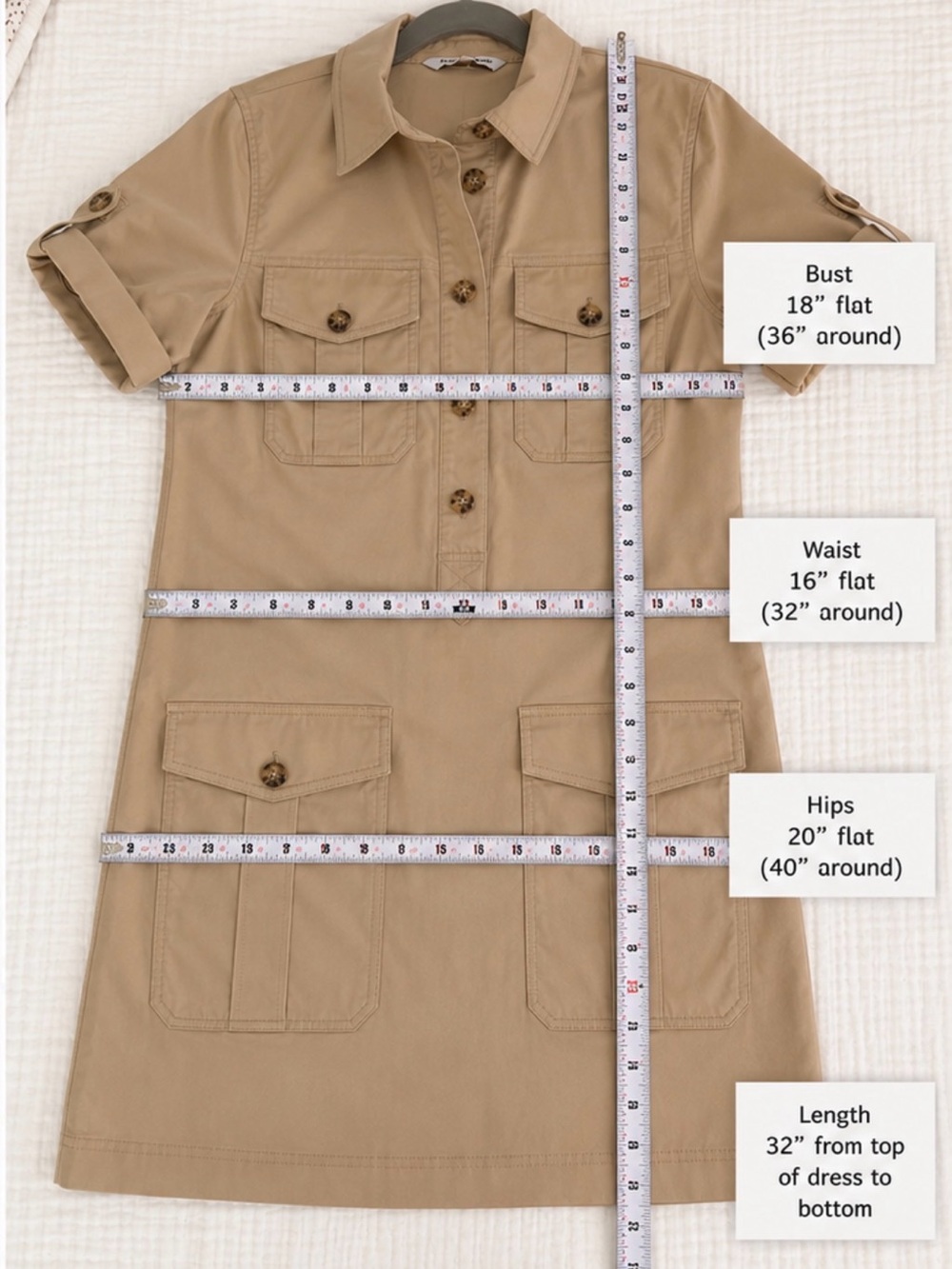 Veronica Beard Khaki Short Sleeve Safari Mini Shirt Dress size 6 NWT - Picture 2 of 3